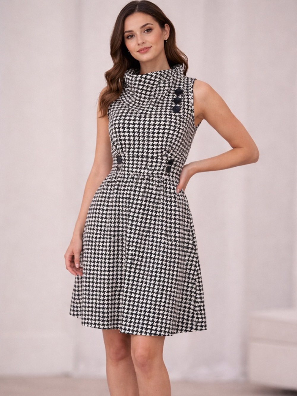 Lovely Day Black & White Houndstooth Sleeveless Mini Dress